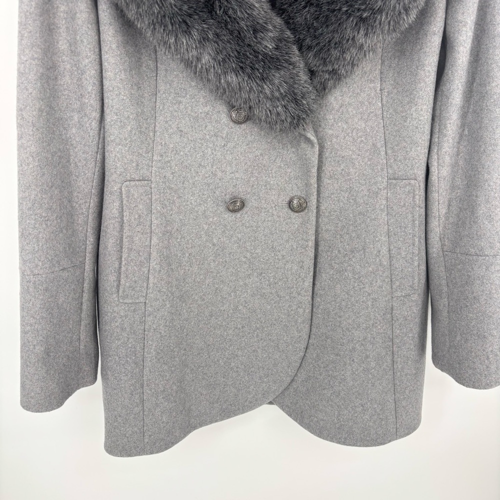 French Connection Faux Fur Collared Double-Breasted‎ Wool Blend Pea Coat Size XL - Picture 2 of 14